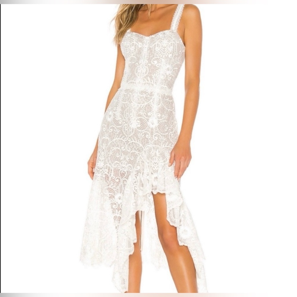 Bronx and Banco White Lace High-Low Dress